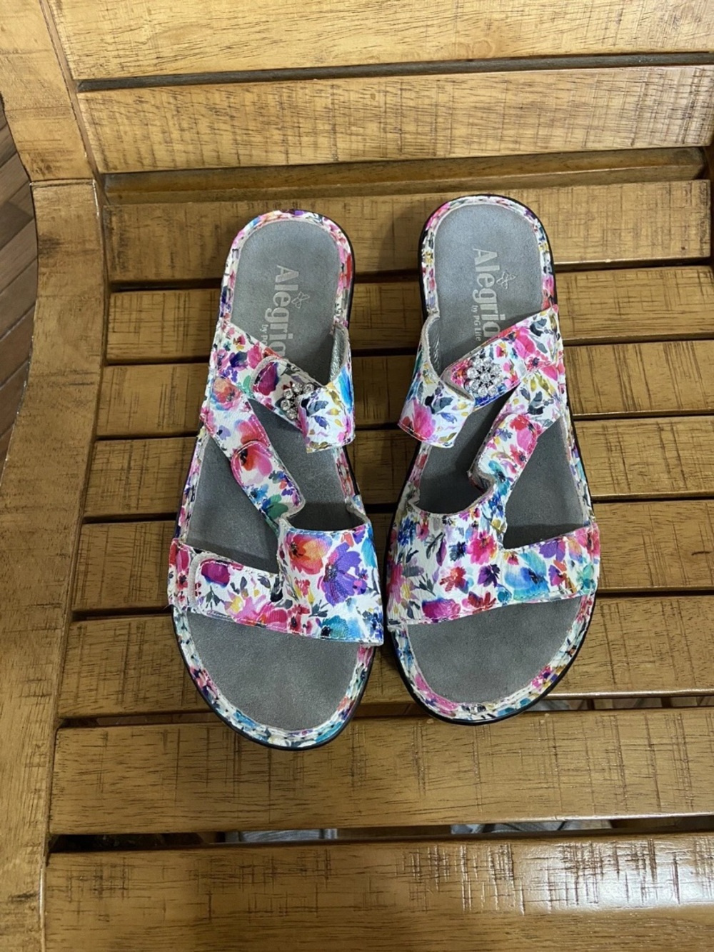 Alegria Floral Multi-Color Strappy Comfort Sandal - Pink, Purple, Blue